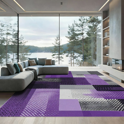 Plum Halftone Geometric Collage Rug