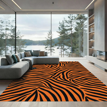 Lush Orange Black Zebra Waves Rug