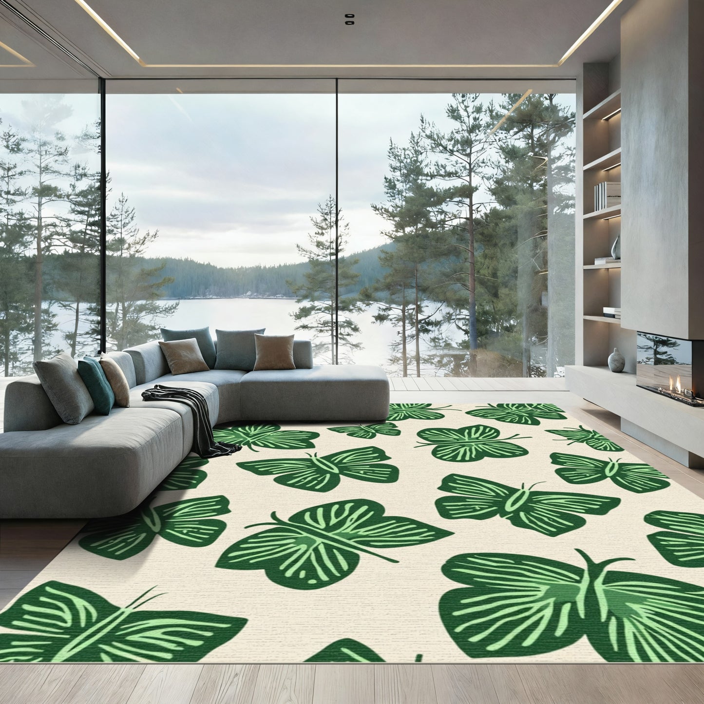 Green Forest Butterfly Garden Rug