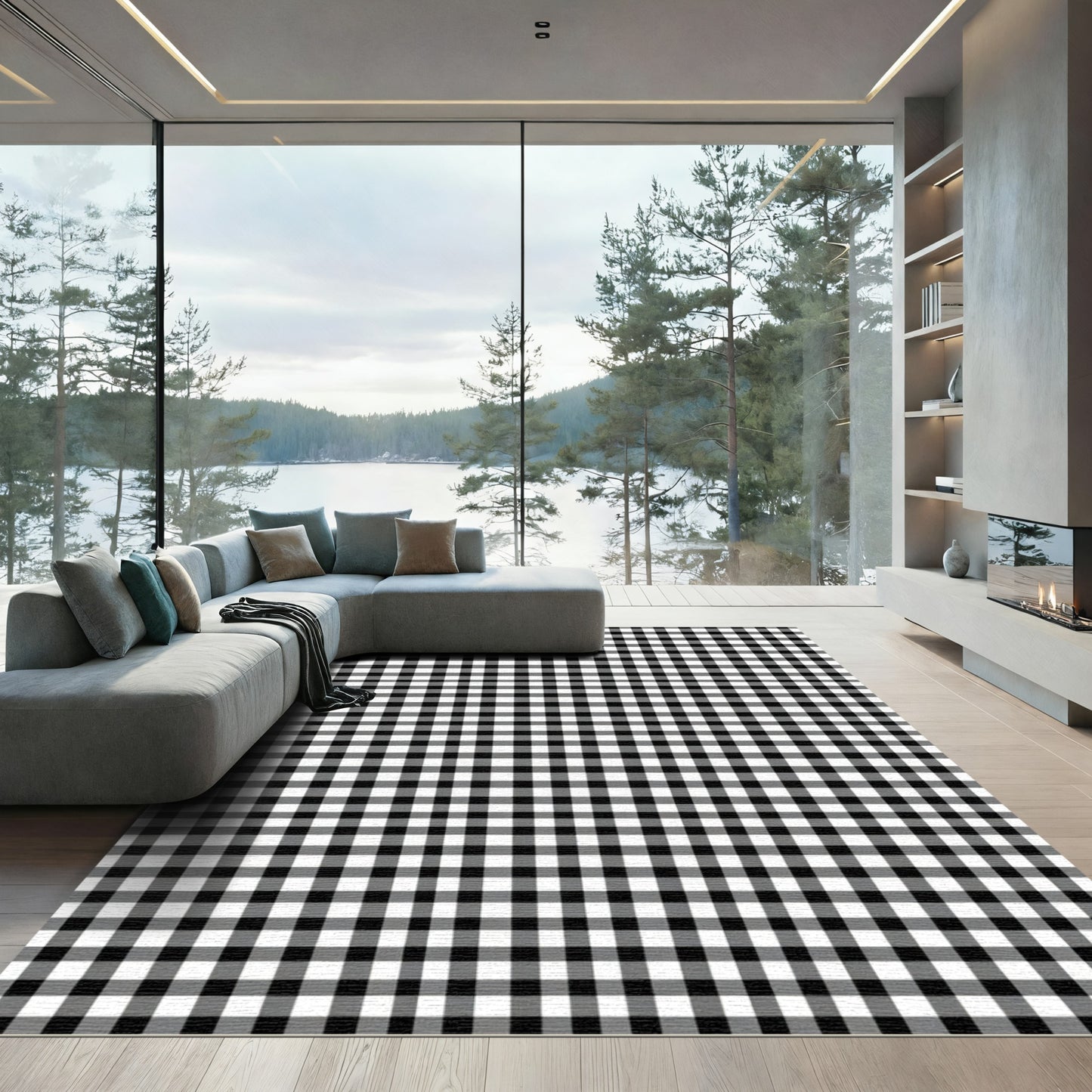 Black White Gingham Classic Checks Rug