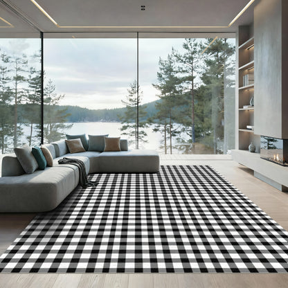 Black White Gingham Classic Checks Rug