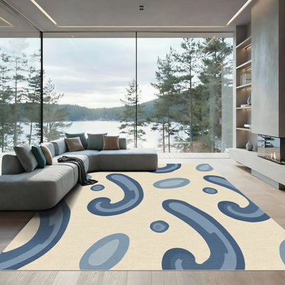 Abstract Blue Swirl Oval Rug