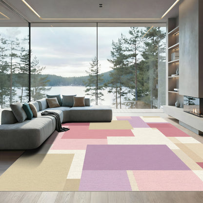 Soft Geometric Color Block Rectangles Rug