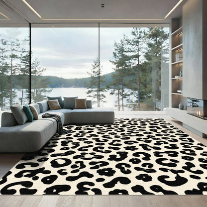 Cream And Black Leopard Print Rug