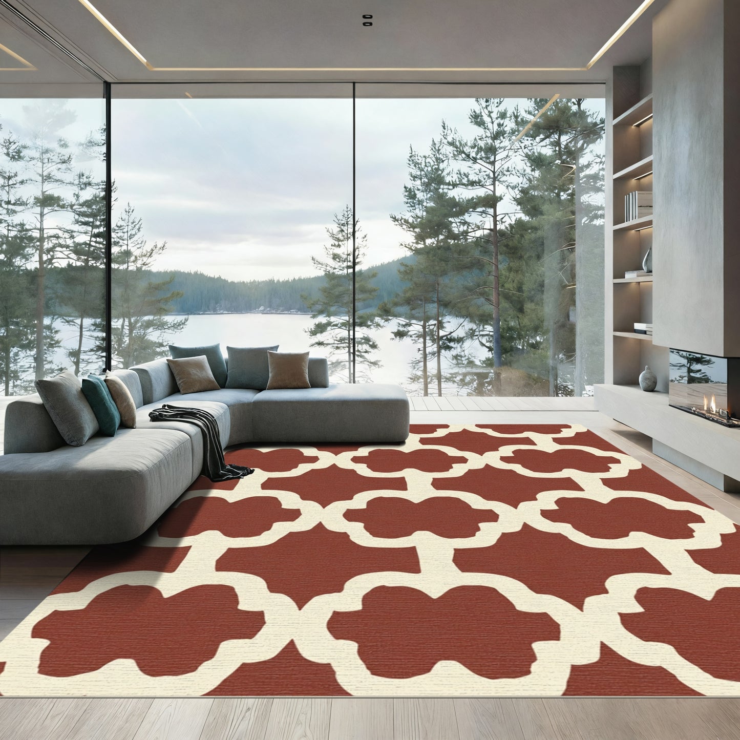 Terracotta Cream Quatrefoil Chain Rug