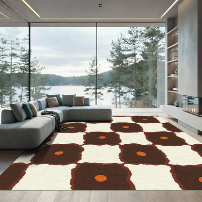 Cheery Brown Orange Checkerboard Squares Rug