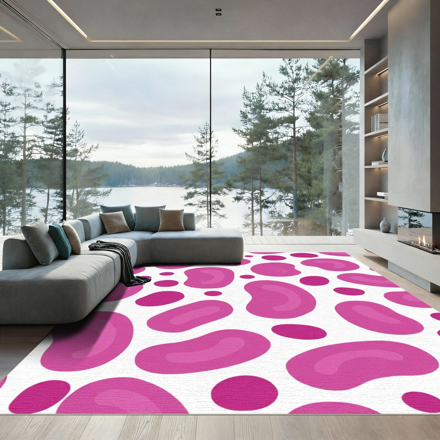 Vibrant Pink Organic ShapesRug Rug