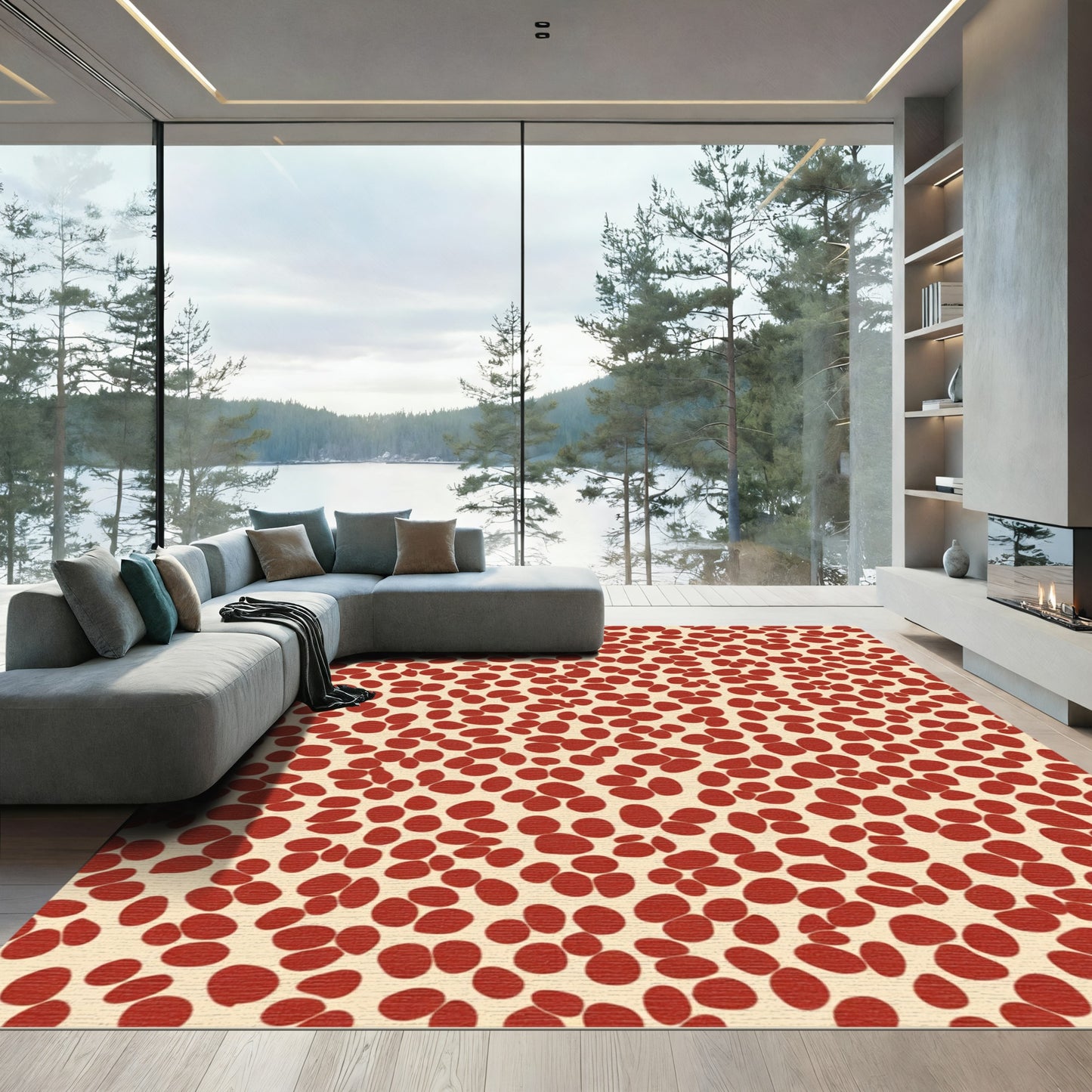 Cream Red Pebble Cluster Rug