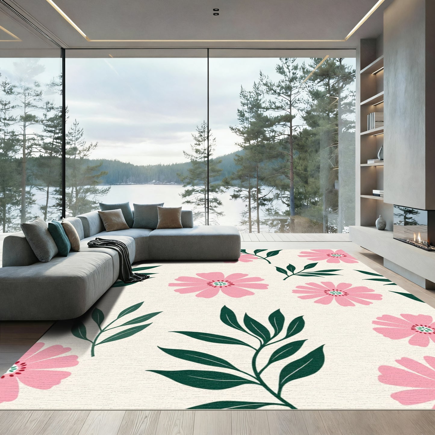 Pink Floral Branches Garden Rug