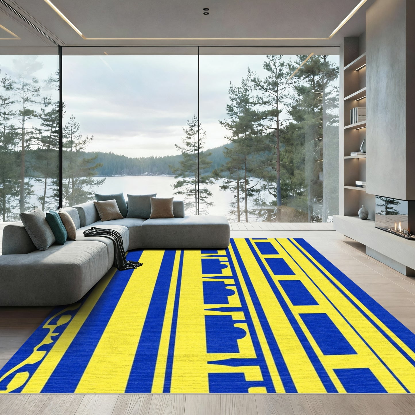 Bold Blue Yellow Vertical Rectangles Rug