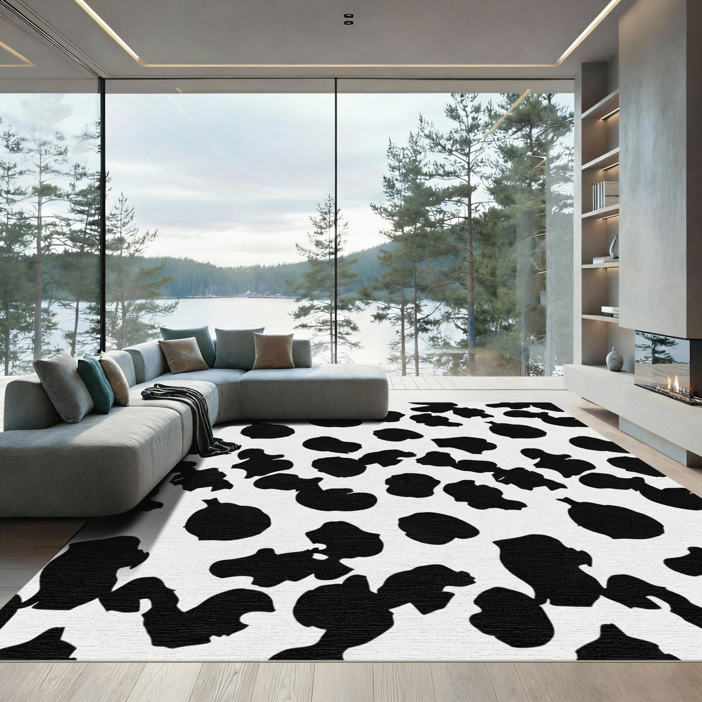 Black And White Spotted Organic Forms Rug