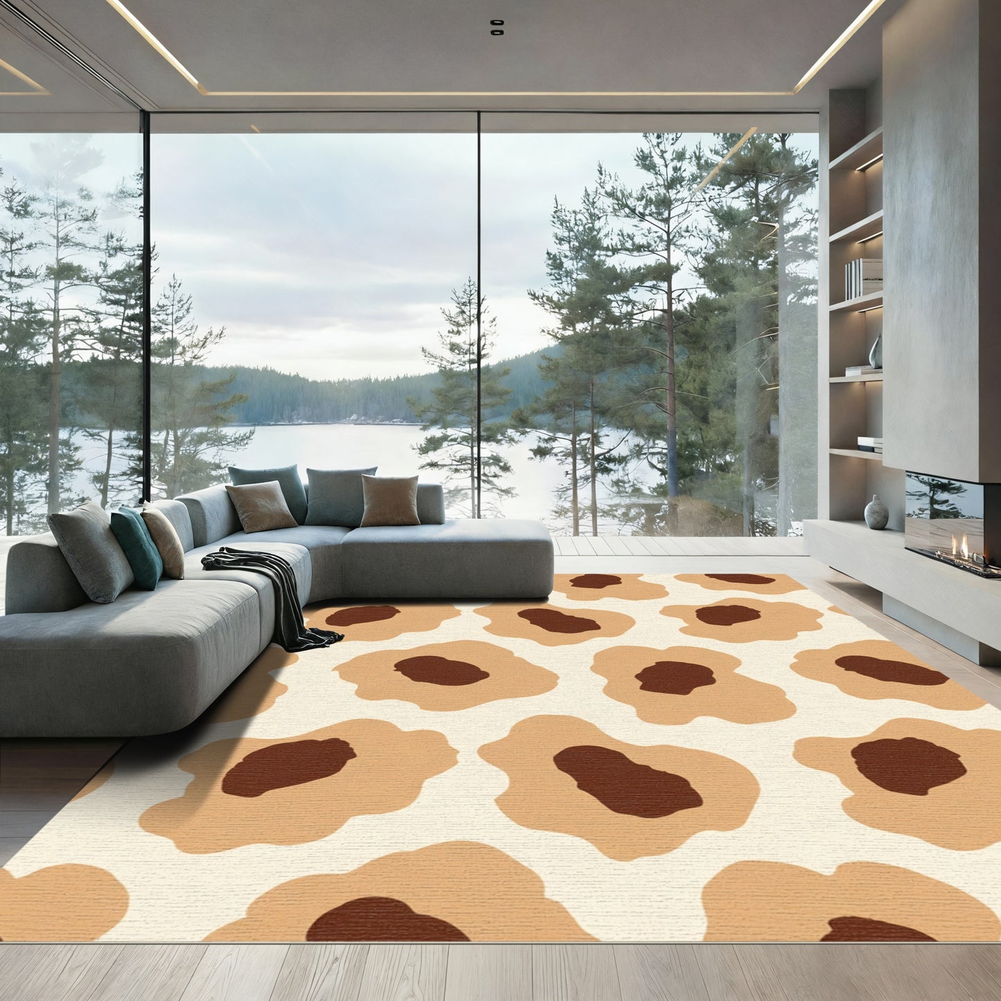 Tan Brown Abstract Spots Rug