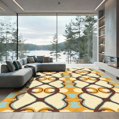 Retro Ochre Curvy Geometric Rug
