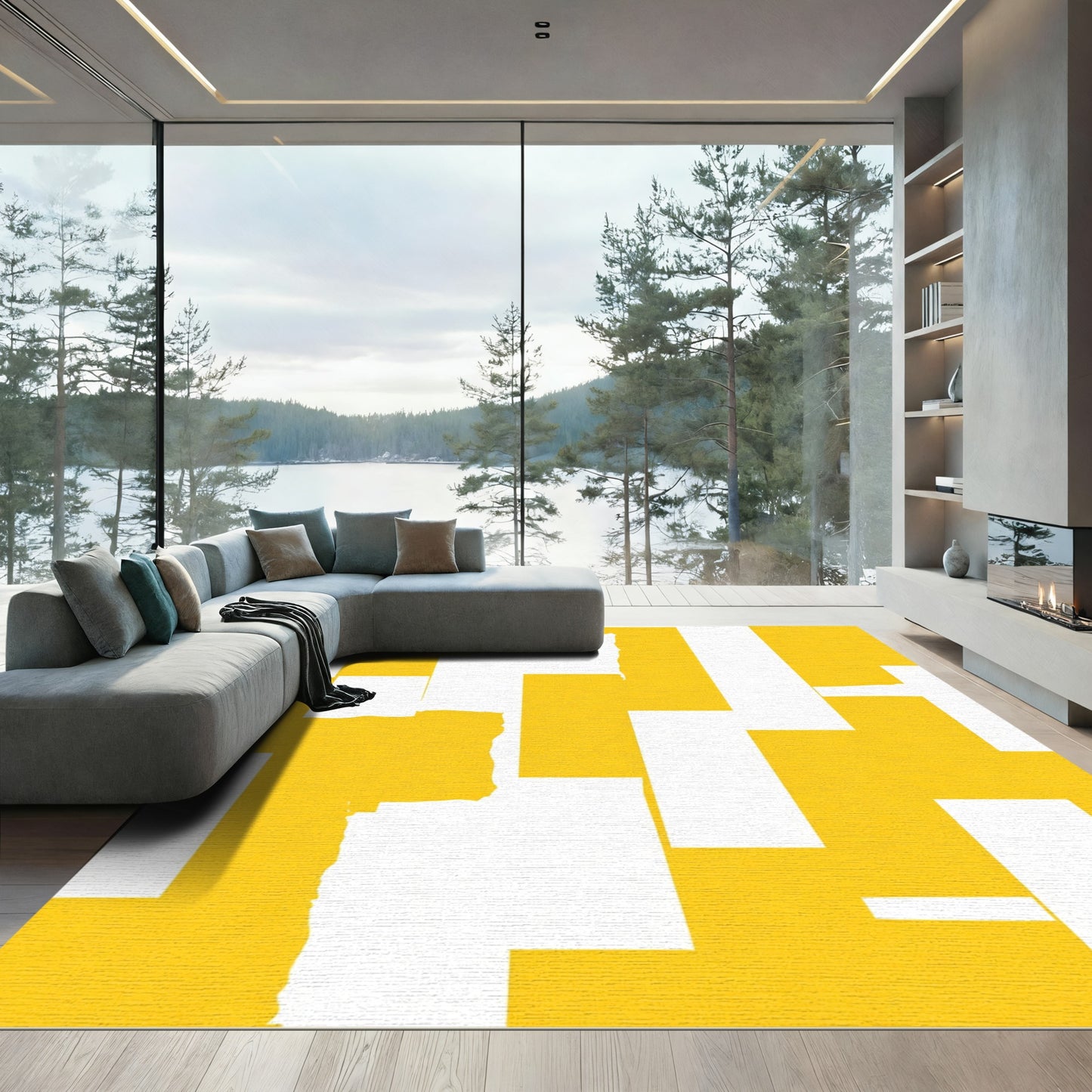 Bold Golden White Geometric Shards Rug
