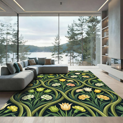 Art Nouveau Floral Meadow Cream Yellow Rug