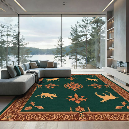 Golden Boar Emerald Brocade Rug