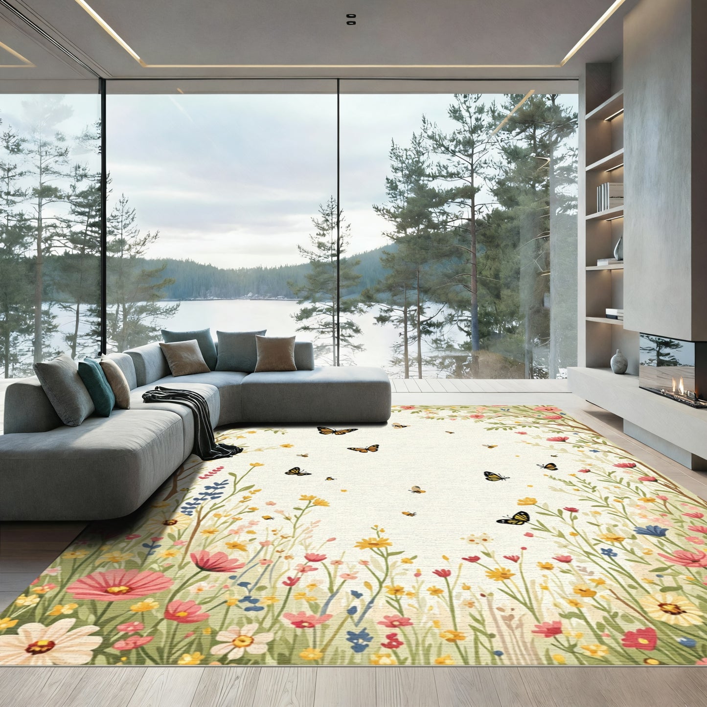 Whimsical Butterfly Meadow Garden Rug