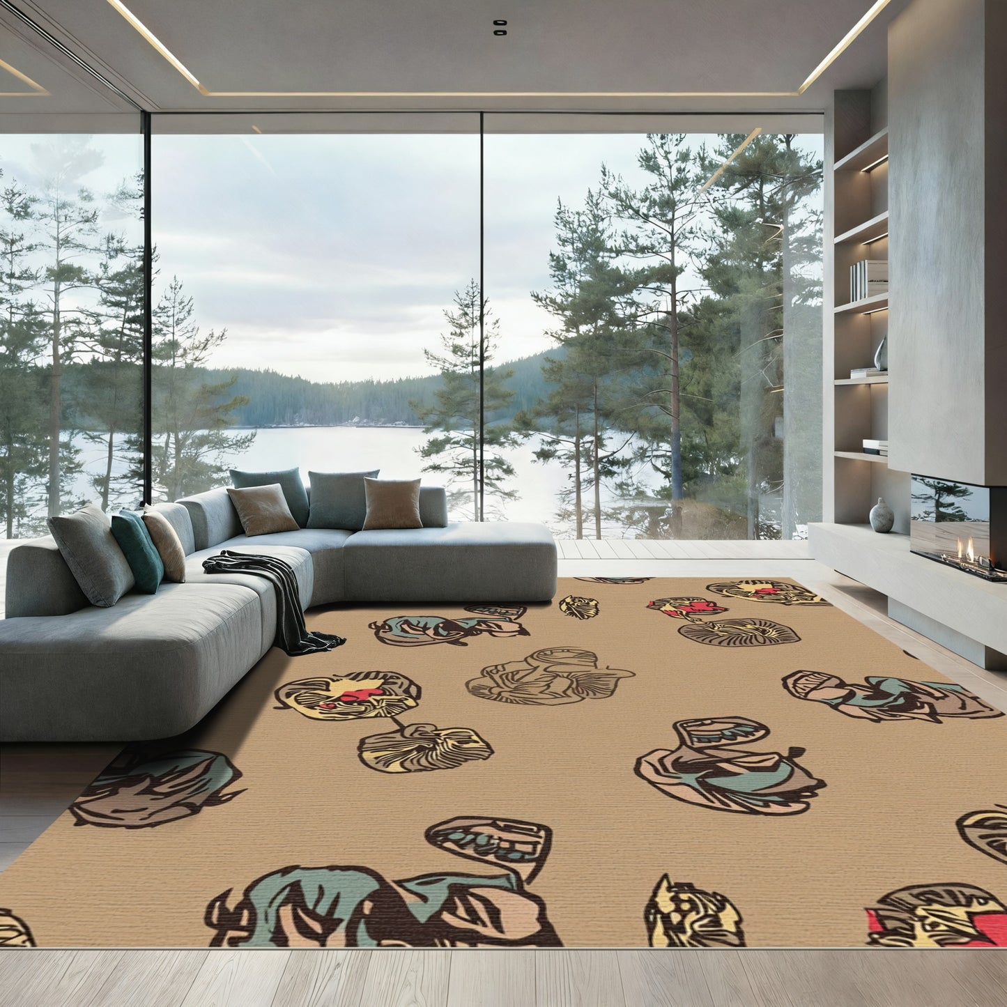 Earthy Tan Abstract Organic Cluster Rug