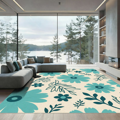 Teal Floral Meadow Botanical Rug