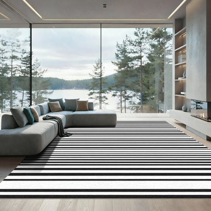 Minimalist Black White Line Art Rug
