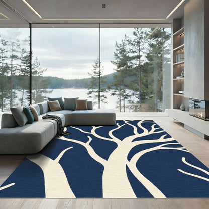 Cream Branches On Navy Background Rug