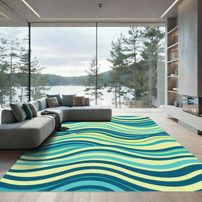 Aqua Teal Wave Flowing Stripes Rug