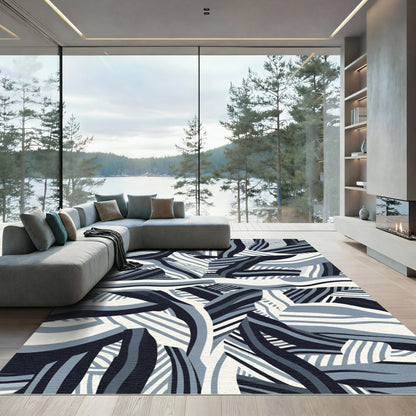 Mono Blue Abstract Ribbon Overlay Rug