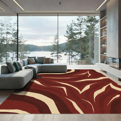 Crimson Earthy Abstract Zebra Waves Rug