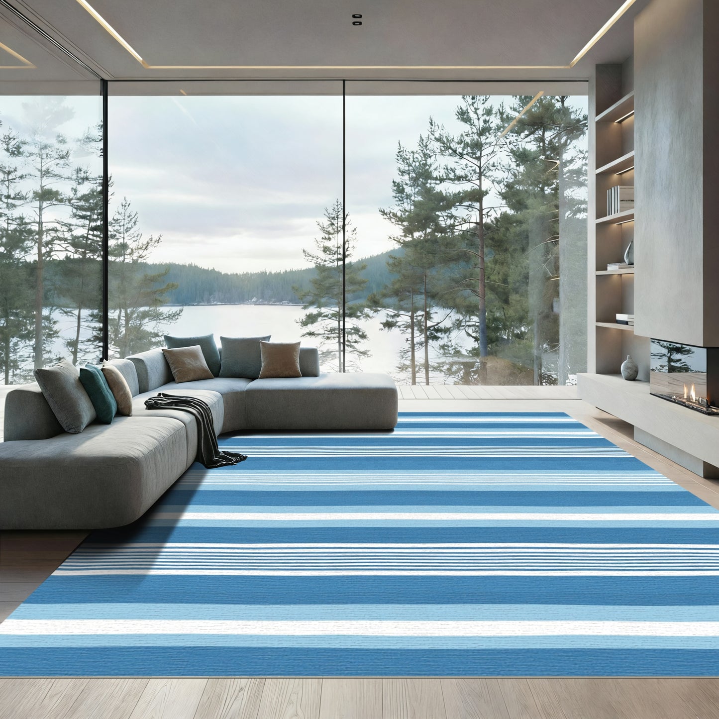 Ocean Blue Variegated Stripe Rug