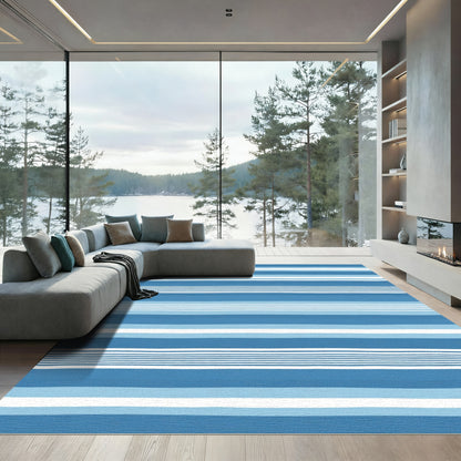 Ocean Blue Variegated Stripe Rug