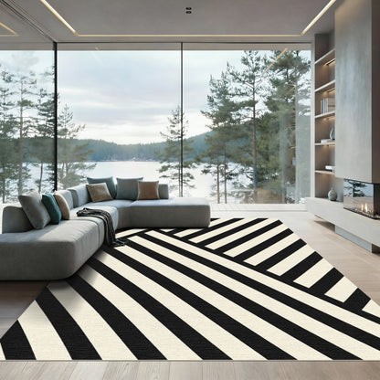 Black Cream Geometric Intersecting Lines Rug