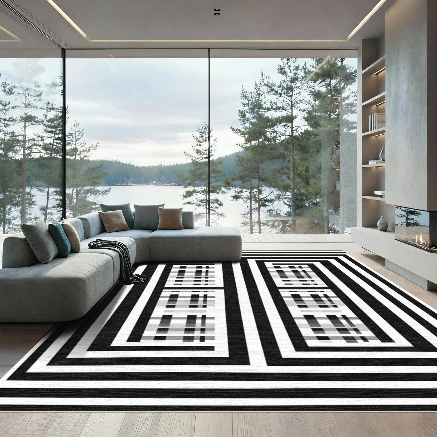 Monochromatic Geometric Abstract Grid Rug
