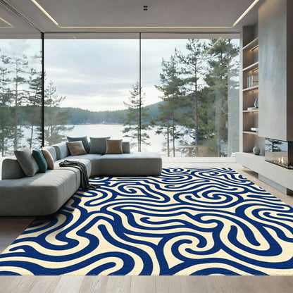 Navy Wavy Curl Fluid Rug