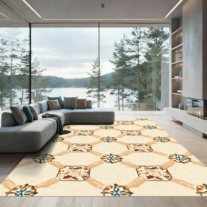 Terracotta Lattice Floral Medallion Rug