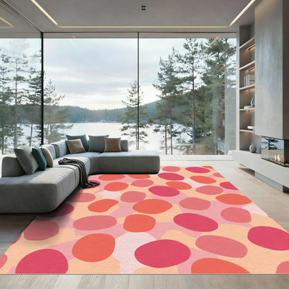 Coral Red Abstract Blob Arrangement Rug