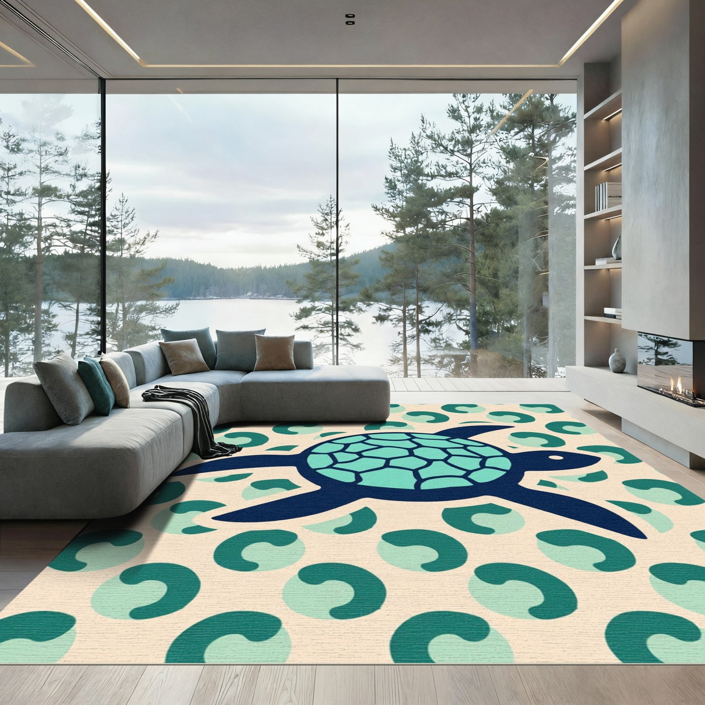 Dark Blue Turtle Aqua Circles Rug