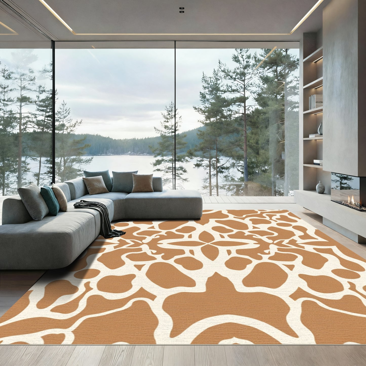 Brown White Organic Bloom Mandala Rug