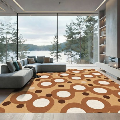 Brown and Cream Abstract Circles Rug