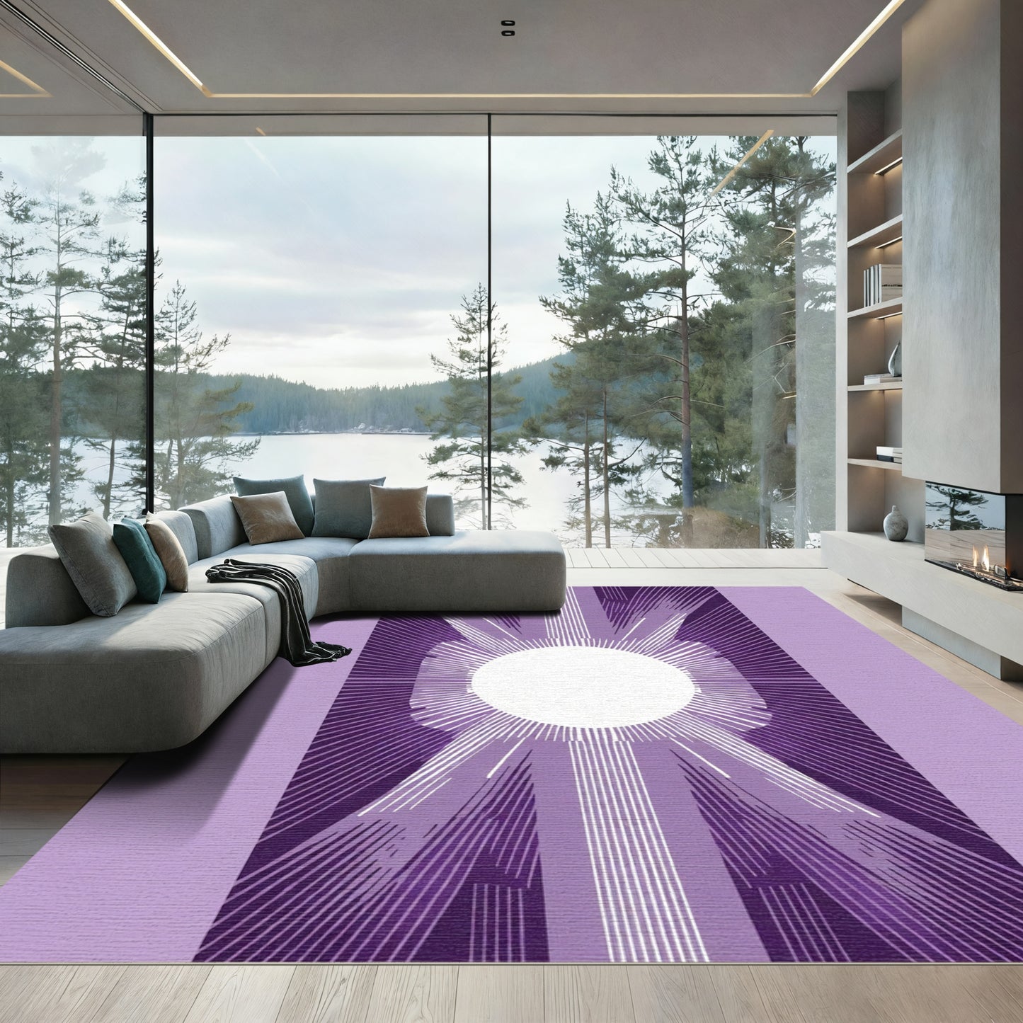 Radiant Purple Sunburst Medallion Rug