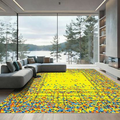 Vibrant Yellow Confetti Grid Rug