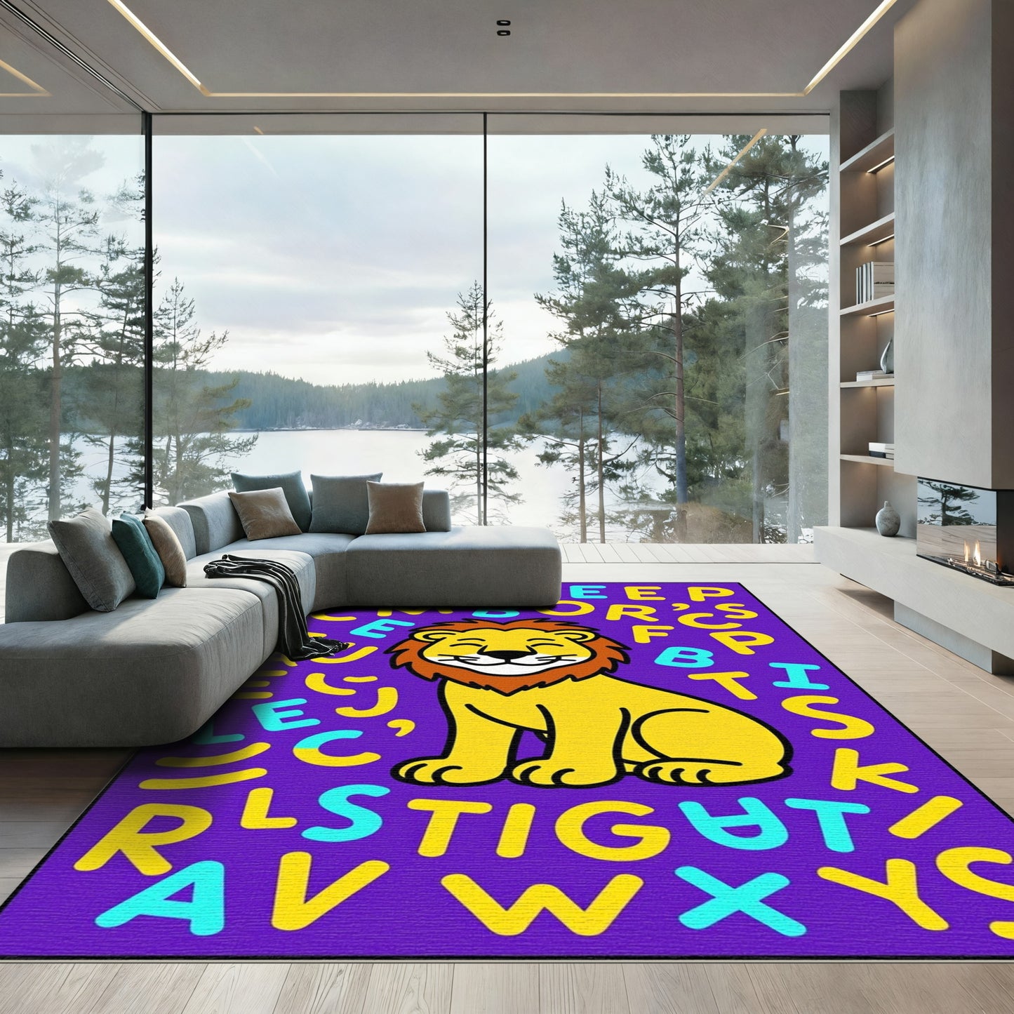 Yellow Lion Alphabet Toss Rug