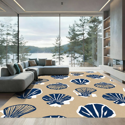 Navy Beige Scattered Seashell Accent Rug