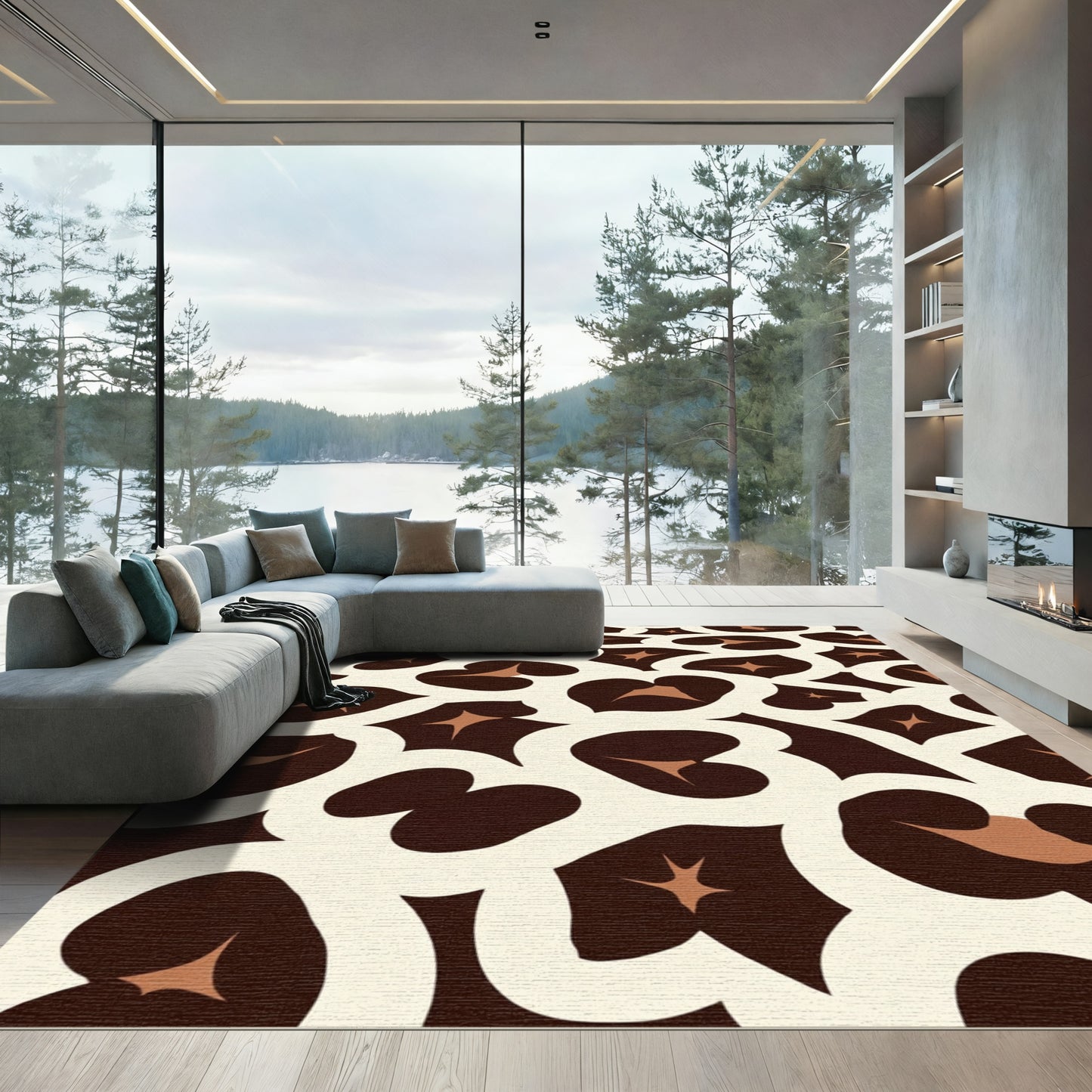 Cream Brown Abstract Spots Rug