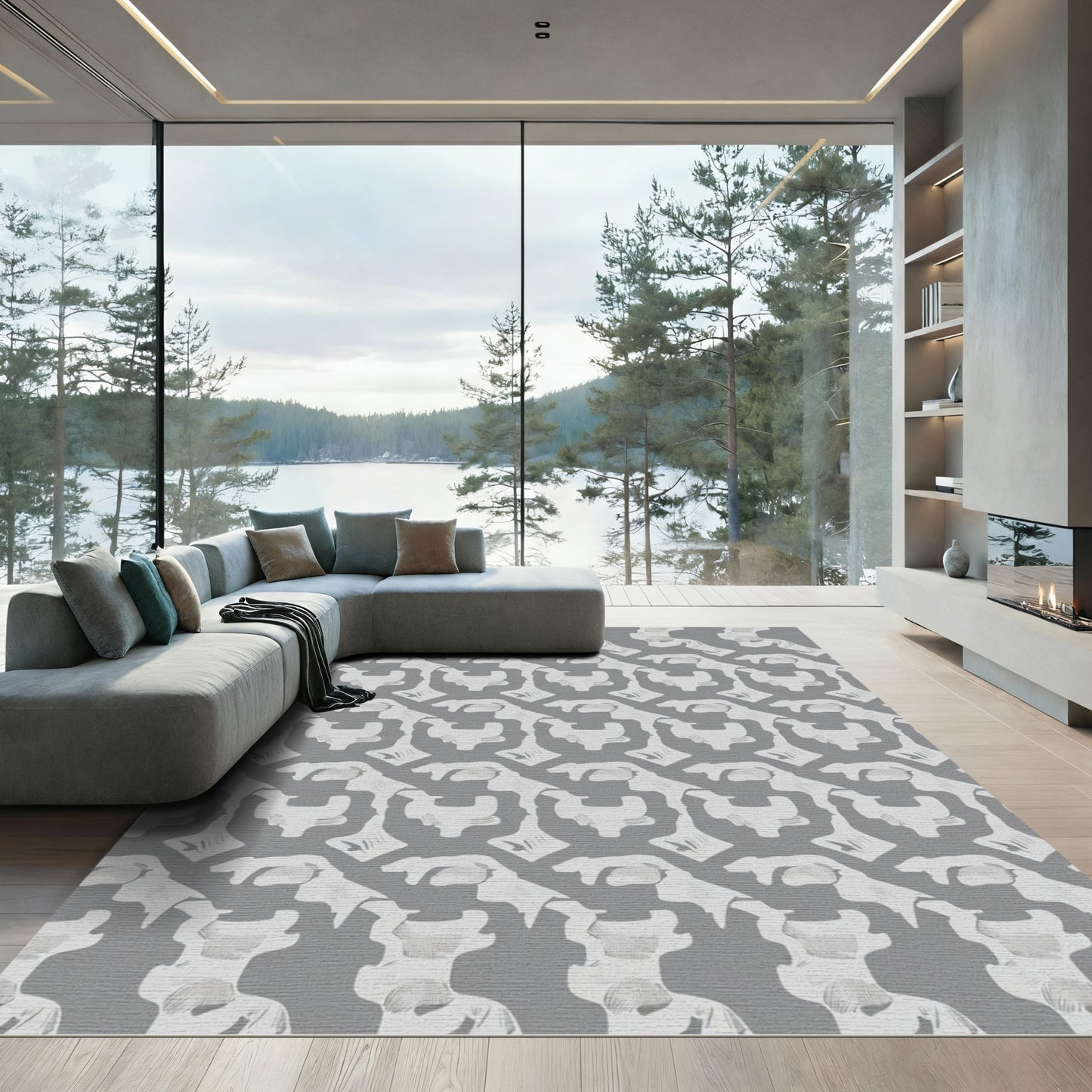 Gray White Abstract Organic Texture Rug