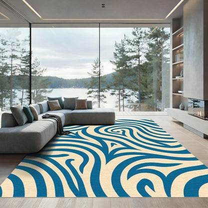 Deep Blue Swirl Abstract Organic Form Rug