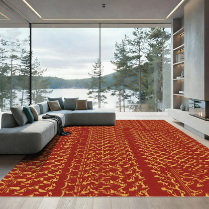 Rich Scarlet Woven Vine Composition Rug