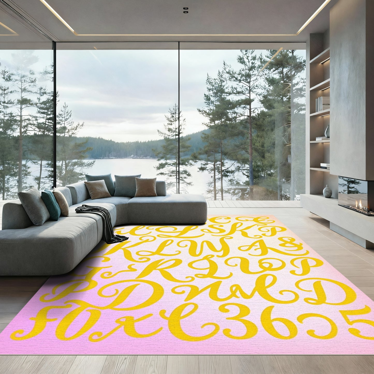 Golden Script Alphabet Numbers Ampersand Rug