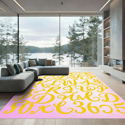 Golden Script Alphabet Numbers Ampersand Rug