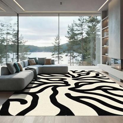 Cream Black Abstract Organic Swirl Rug