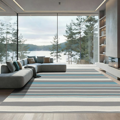 Coastal Gray Blue Stripe Contemporary Rug